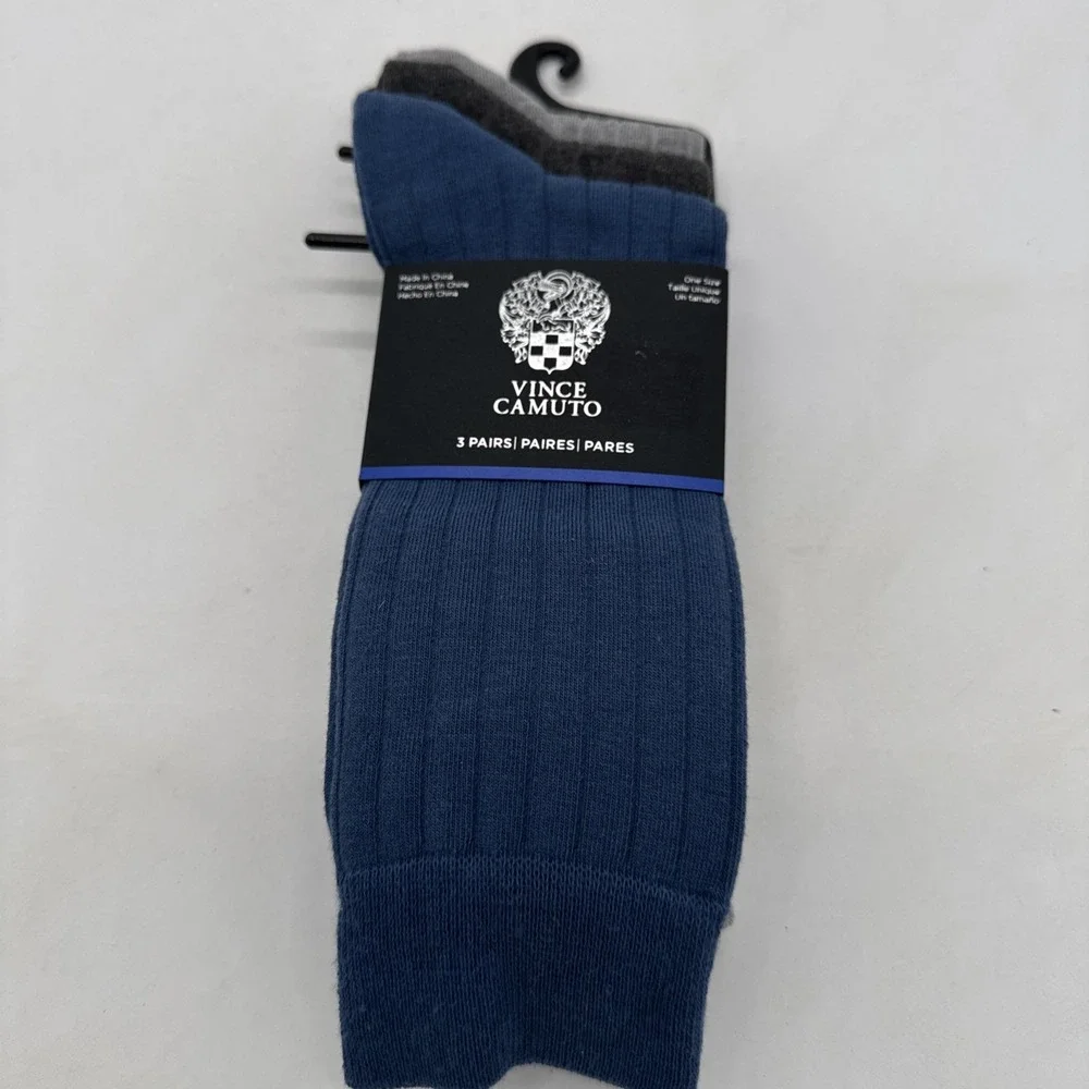 VINCE CAMUTO Men's Dress Crew Socks 3-Pair Set Gray Charcoal Navy NEW